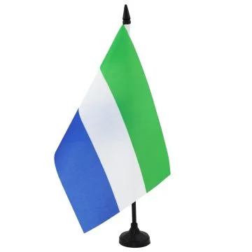 DRAPEAU DE TABLE SIERRA LEONE 21x14cm - PETIT DRAPEAUX DE BUREAU SIERRA-LÉONAIS 14 x 21 cm