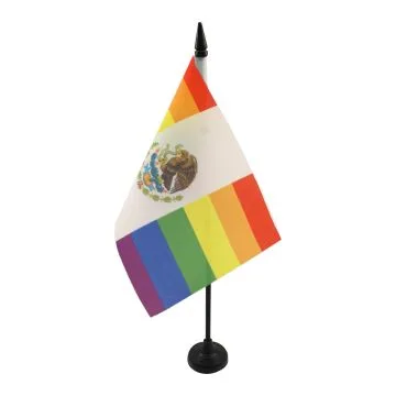 DRAPEAU DE TABLE MEXIQUE ARC-EN-CIEL 21x14cm - PETIT DRAPEAUX DE BUREAU MEXICAIN GAY 14 x 21 cm