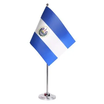 DRAPEAU DE TABLE prestige EL SALVADOR 22x15cm en SATIN - GRAND DRAPEAUX DE BUREAU SALVADORIEN 15 x 22 cm