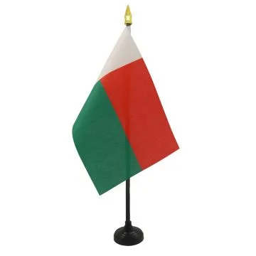 DRAPEAU DE TABLE MADAGASCAR 15x10cm - PETIT DRAPEAUX DE BUREAU MALGACHE 10 x 15 cm pointe dorée