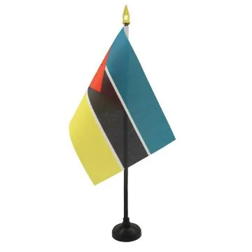 DRAPEAU DE TABLE MOZAMBIQUE 15x10cm - PETIT DRAPEAUX DE BUREAU MOZAMBICAIN 10 x 15 cm pointe dorée