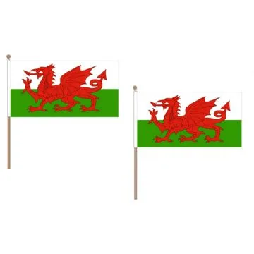 DRAPEAU PAYS DE GALLES 45x30cm HAMPE en bois - LOT DE 10 DRAPEAUX GALLOIS 30 x 45 cm