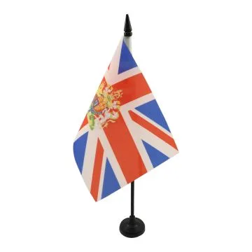 DRAPEAU DE TABLE ROYAUME-UNI AVEC ARMES 21x14cm - PETIT DRAPEAUX DE BUREAU ANGLAIS - UK - GRANDE BRETAGNE 14 x 21 cm