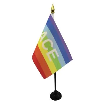 DRAPEAU DE TABLE PAIX 15x10cm - PETIT DRAPEAUX DE BUREAU ARC-EN-CIEL - PEACE RAINBOW 10 x 15 cm pointe dorée