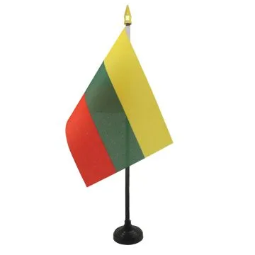 DRAPEAU DE TABLE LITUANIE 15x10cm - PETIT DRAPEAUX DE BUREAU LITUANIEN 10 x 15 cm pointe dorée