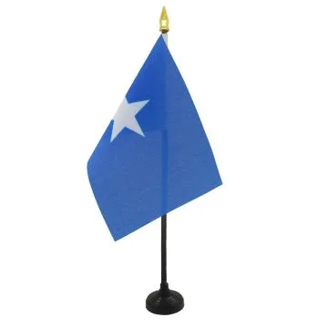 DRAPEAU DE TABLE SOMALIE 15x10cm - PETIT DRAPEAUX DE BUREAU SOMALIEN 10 x 15 cm pointe dorée