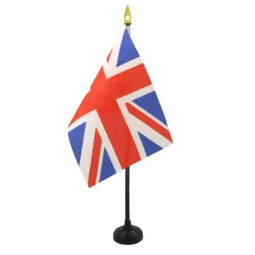 DRAPEAU DE TABLE ROYAUME-UNI 15x10cm - PETIT DRAPEAUX DE BUREAU ANGLAIS - UK - GRANDE BRETAGNE 10 x 15 cm pointe dorée