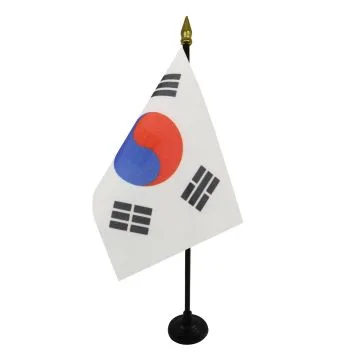 DRAPEAU DE TABLE CORÉE DU SUD 15x10cm - PETIT DRAPEAUX DE BUREAU CORÉEN 10 x 15 cm pointe dorée