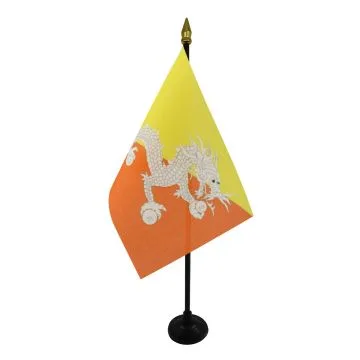DRAPEAU DE TABLE BHOUTAN 15x10cm - PETIT DRAPEAUX DE BUREAU BHOUTANAIS 10 x 15 cm pointe dorée