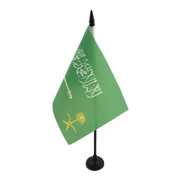 DRAPEAU DE TABLE ETENDARD ROYAL D\'ARABIE SAOUDITE 21x14cm - PETIT DRAPEAUX DE BUREAU ROYAUME SAOUDIEN 14 x 21 cm