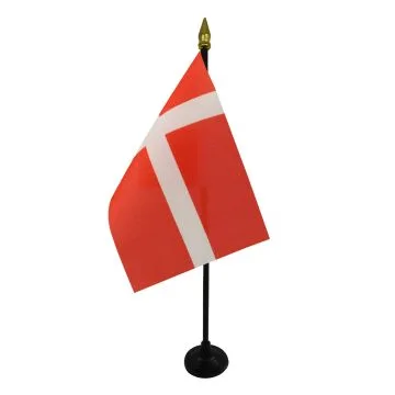 DRAPEAU DE TABLE DANEMARK 15x10cm - PETIT DRAPEAUX DE BUREAU DANOIS 10 x 15 cm pointe dorée