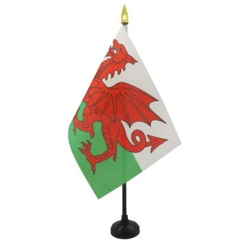 DRAPEAU DE TABLE PAYS DE GALLES 15x10cm - PETIT DRAPEAUX DE BUREAU GALLOIS 10 x 15 cm pointe dorée