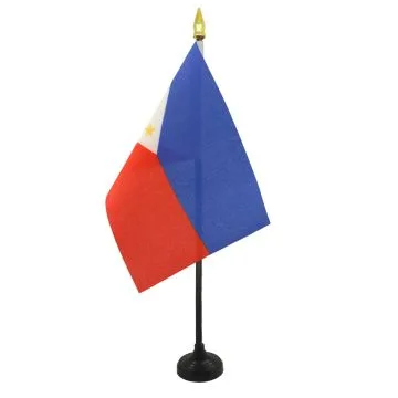 DRAPEAU DE TABLE PHILIPPINES 15x10cm - PETIT DRAPEAUX DE BUREAU PHILIPPIN 10 x 15 cm pointe dorée