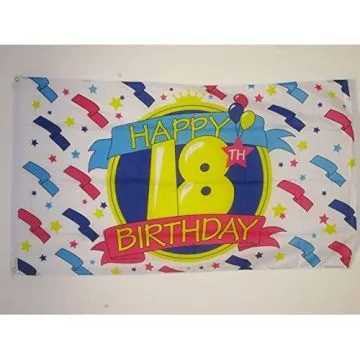 DRAPEAU JOYEUX ANNIVERSAIRE 18 ANS 150x90cm - DRAPEAU HAPPY BIRTHDAY 90 x 150 cm - DRAPEAUX