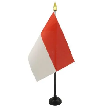 DRAPEAU DE TABLE MONACO 15x10cm - PETIT DRAPEAUX DE BUREAU MONÍ?GASQUE 10 x 15 cm pointe dorée