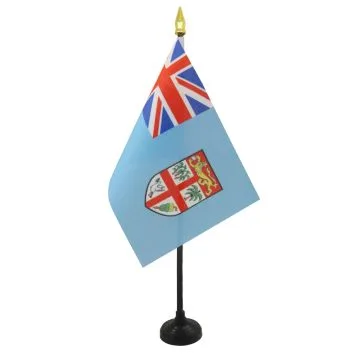 DRAPEAU DE TABLE FIDJI 15x10cm - PETIT DRAPEAUX DE BUREAU FIDJIEN 10 x 15 cm pointe dorée
