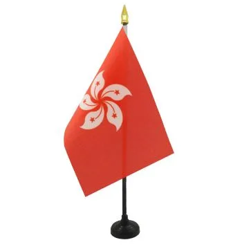 DRAPEAU DE TABLE HONG KONG 15x10cm - PETIT DRAPEAUX DE BUREAU HONGKONGAIS 10 x 15 cm pointe dorée