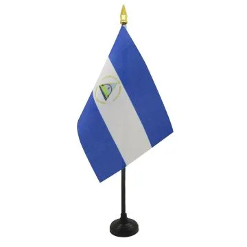 DRAPEAU DE TABLE NICARAGUA 15x10cm - PETIT DRAPEAUX DE BUREAU NICARAGUAYEN 10 x 15 cm pointe dorée