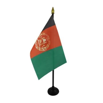 DRAPEAU DE TABLE AFGHANISTAN 15x10cm - PETIT DRAPEAUX DE BUREAU AFGHAN 10 x 15 cm pointe dorée