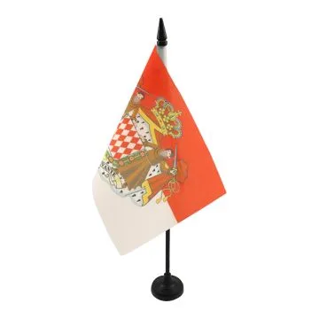 DRAPEAU DE TABLE MONACO AVEC ARMES 21x14cm - PETIT DRAPEAUX DE BUREAU MONÉGASQUE ARMOIRIES - ECUSSON 14 x 21 cm