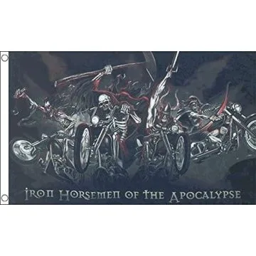 DRAPEAU PIRATE CAVALIERS DE FER 150x90cm - DRAPEAU TÊTE DE MORT BIKER 90 x 150 cm - DRAPEAUX