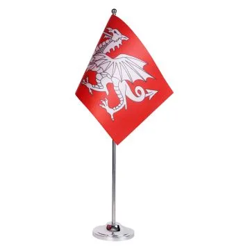 DRAPEAU DE TABLE prestige DRAGON BLANC D\'ANGLETERRE 22x15cm en SATIN - GRAND DRAPEAUX DE BUREAU ANGLAIS - SAINT GEORGES 15 x 22 cm