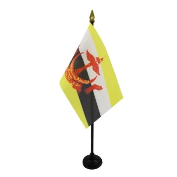 DRAPEAU DE TABLE BRUNEI 15x10cm - PETIT DRAPEAUX DE BUREAU BRUNÉIEN 10 x 15 cm pointe dorée