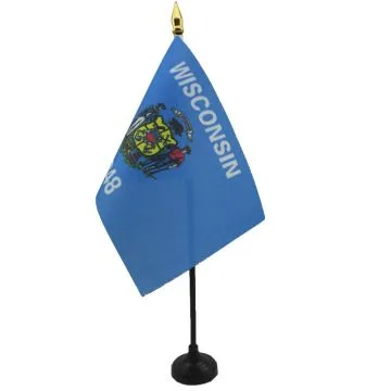 DRAPEAU DE TABLE WISCONSIN 15x10cm - PETIT DRAPEAUX DE BUREAU ETAT AMÉRICAIN - USA - ETATS-UNIS 10 x 15 cm pointe dorée
