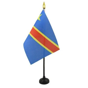 DRAPEAU DE TABLE RÍ?PUBLIQUE DÍ?MOCRATIQUE DU CONGO 15x10cm - PETIT DRAPEAUX DE BUREAU CONGOLAIS 10 x 15 cm pointe dorée