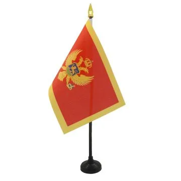 DRAPEAU DE TABLE MONTÍ?NÍ?GRO 15x10cm - PETIT DRAPEAUX DE BUREAU MONTÍ?NÍ?GRIN 10 x 15 cm pointe dorée