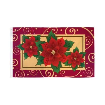Poinsettia Christmas Star Flag 2' x 3' 100D polyester grommets