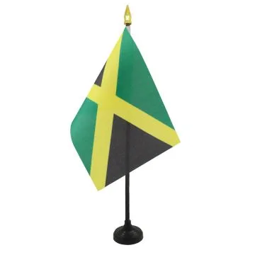 DRAPEAU DE TABLE JAMAÏQUE 15x10cm - PETIT DRAPEAUX DE BUREAU JAMAÏCAIN 10 x 15 cm pointe dorée