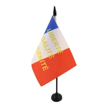 DRAPEAU DE TABLE FRANCE LIBERTÉ EGALITÉ FRATERNITÉ 21x14cm - PETIT DRAPEAUX DE BUREAU FRANÇAIS - L.E.F. 14 x 21 cm