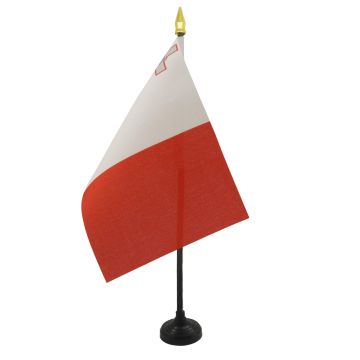 DRAPEAU DE TABLE MALTE 15x10cm - PETIT DRAPEAUX DE BUREAU MALTAIS 10 x 15 cm pointe dorée