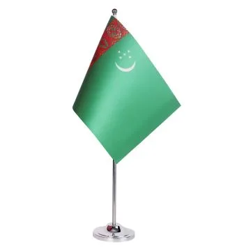 DRAPEAU DE TABLE prestige TURKMÉNISTAN 22x15cm en SATIN - GRAND DRAPEAUX DE BUREAU TURKMÈNE 15 x 22 cm