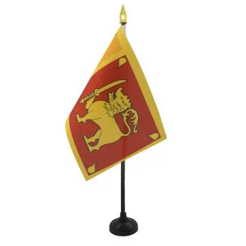 DRAPEAU DE TABLE SRI LANKA 15x10cm - PETIT DRAPEAUX DE BUREAU SRI LANKAIS 10 x 15 cm pointe dorée