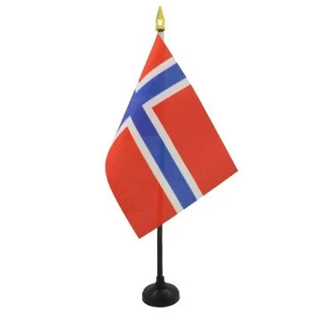 DRAPEAU DE TABLE NORVÍ?GE 15x10cm - PETIT DRAPEAUX DE BUREAU NORVÍ?GIEN 10 x 15 cm pointe dorée