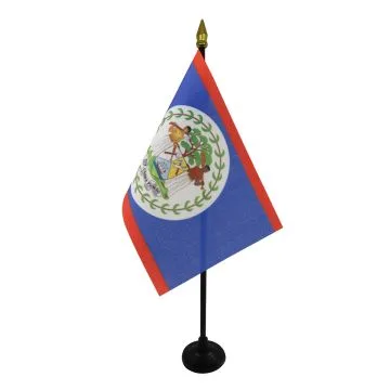 DRAPEAU DE TABLE BELIZE 15x10cm - PETIT DRAPEAUX DE BUREAU BÉLIZIEN 10 x 15 cm pointe dorée