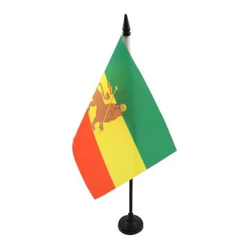 DRAPEAU DE TABLE ETHIOPIE 1897-1974 21x14cm - PETIT DRAPEAUX DE BUREAU Í?THIOPIEN AVEC LION 14 x 21 cm