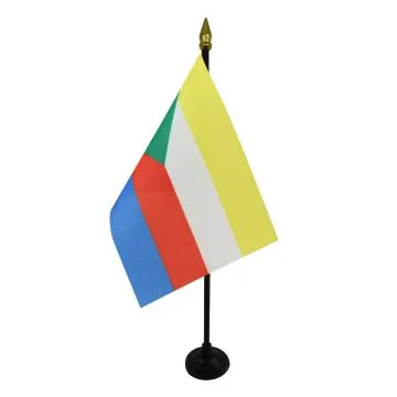 DRAPEAU DE TABLE COMORES 15x10cm - PETIT DRAPEAUX DE BUREAU COMORIEN 10 x 15 cm pointe dorée