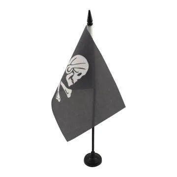 DRAPEAU DE TABLE PIRATE HENRY AVERY NOIR 21x14cm - PETIT DRAPEAUX DE BUREAU CORSAIRE TÍ?TE DE MORT 14 x 21 cm
