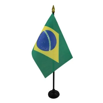 DRAPEAU DE TABLE BRÉSIL 15x10cm - PETIT DRAPEAUX DE BUREAU BRÉSILIEN 10 x 15 cm pointe dorée