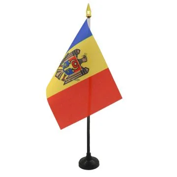 DRAPEAU DE TABLE MOLDAVIE 15x10cm - PETIT DRAPEAUX DE BUREAU MOLDAVE 10 x 15 cm pointe dorée