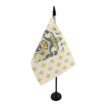 DRAPEAU DE TABLE ROYAUME DE FRANCE GRANDES ARMES 21x14cm - PETIT DRAPEAUX DE BUREAU ROYALISTE FLEUR DE LYS 14 x 21 cm