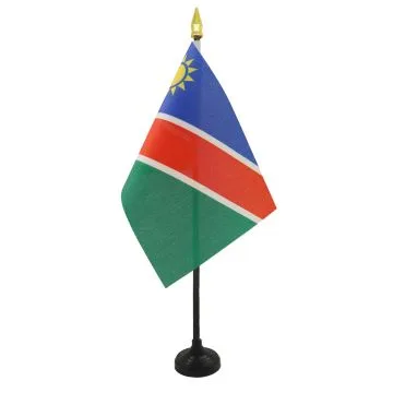DRAPEAU DE TABLE NAMIBIE 15x10cm - PETIT DRAPEAUX DE BUREAU NAMIBIEN 10 x 15 cm pointe dorée