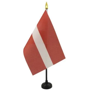 DRAPEAU DE TABLE LETTONIE 15x10cm - PETIT DRAPEAUX DE BUREAU LETTON 10 x 15 cm pointe dorée