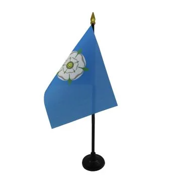 DRAPEAU DE TABLE COMTÉ DE YORKSHIRE ANCIEN 15x10cm - PETIT DRAPEAUX DE BUREAU COUNTY OF YORK - ANGLETERRE 10 x 15 cm pointe dorée