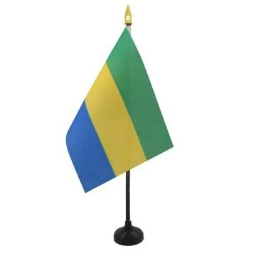 DRAPEAU DE TABLE GABON 15x10cm - PETIT DRAPEAUX DE BUREAU GABONAIS 10 x 15 cm pointe dorée