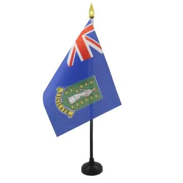 DRAPEAU DE TABLE ILES VIERGES BRITANNIQUES 15x10cm - PETIT DRAPEAUX DE BUREAU ANGLAIS 10 x 15 cm pointe dorée