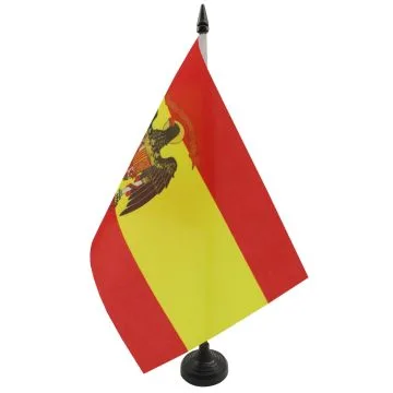 DRAPEAU DE TABLE ESPAGNE 1977-1981 21x14cm - PETIT DRAPEAUX DE BUREAU ESPAGNOL ANCIEN 14 x 21 cm